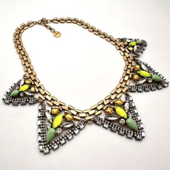 Stella & Dot Palmia Rhinestone Encrusted Green Hematite Statement Necklace - Picture 3 of 10